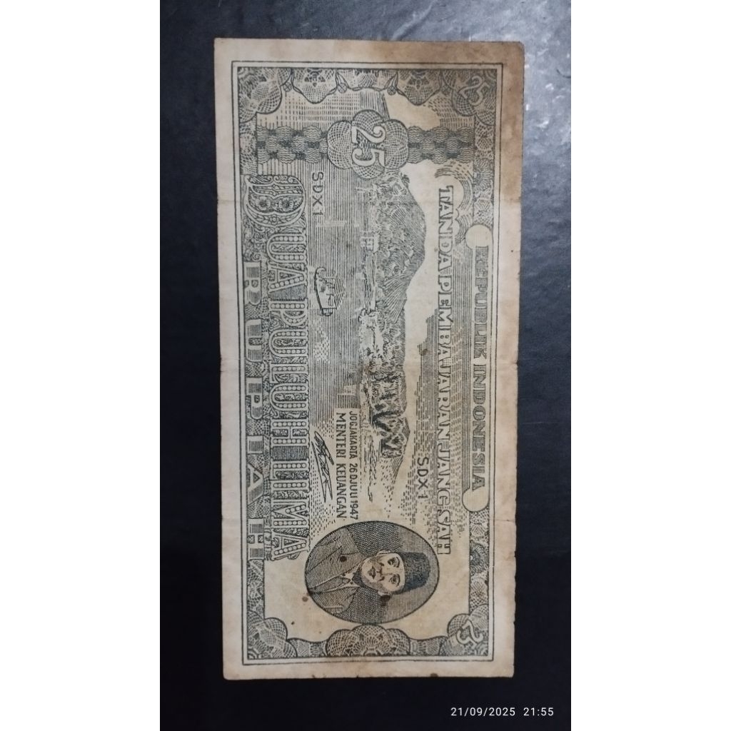 UANG KUNO 25 RUPIAH ORI SOEKARNO TAHUN 1947