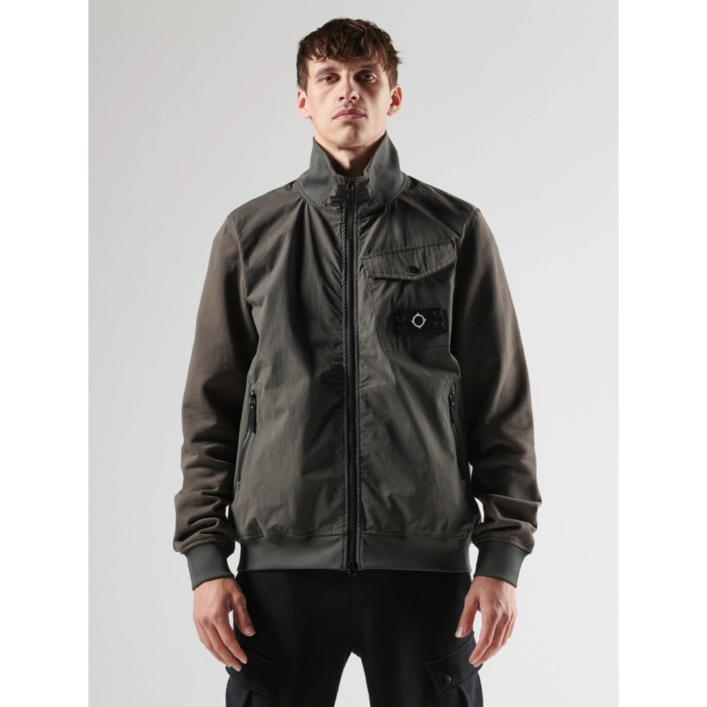 Mastrum Original Full Zip Mixed Media Jacket In Olive