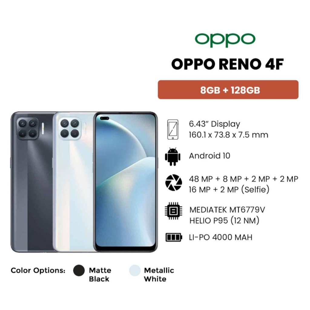 HP OPPO RENO 4F 8/128 GB - OPPO RENO 4 F RAM 8GB ROM 128GB GARANSI RESMI