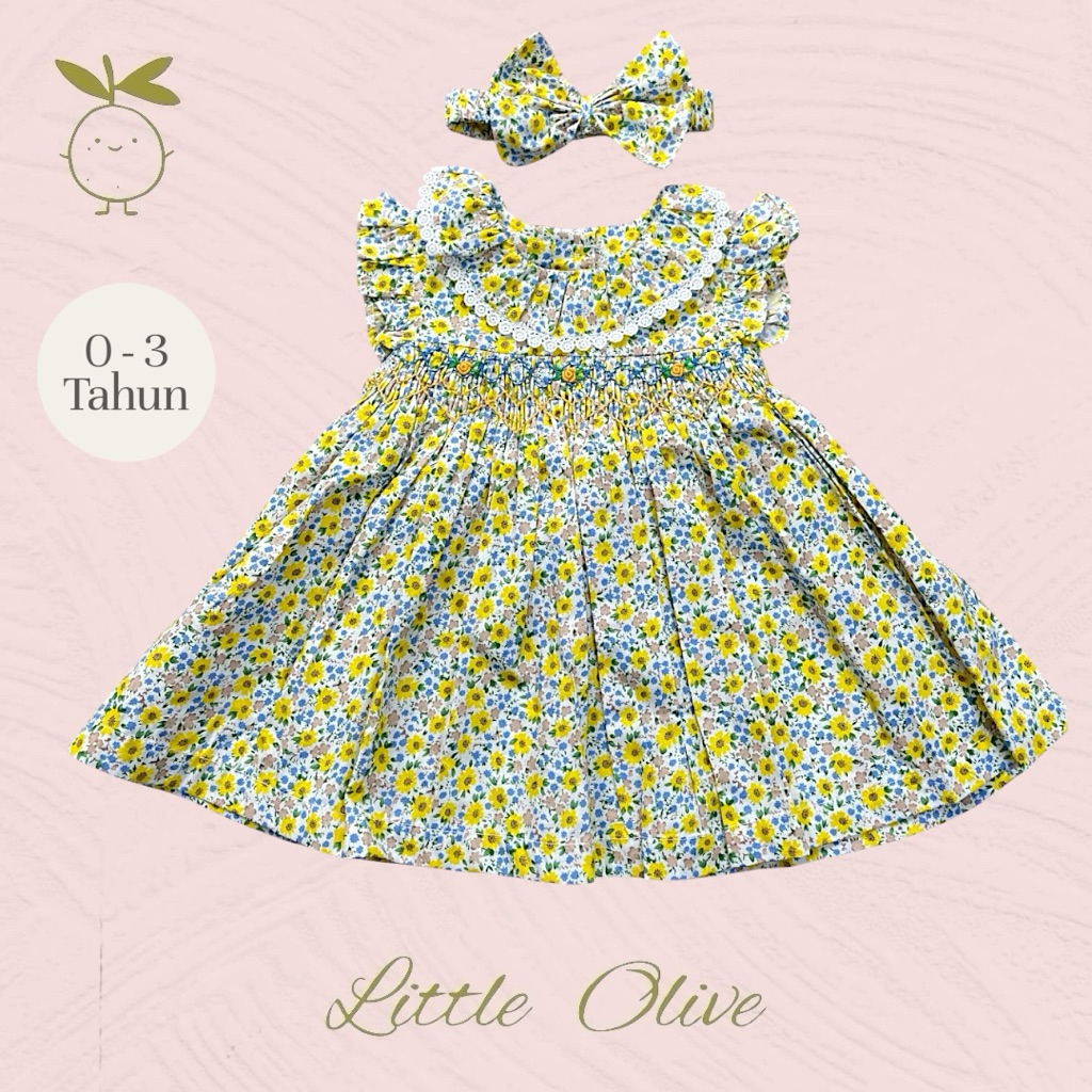 Little Olive-  Daisy Dress | 0-3 Tahun | Dress Anak Newborn | Baju Bayi | Motif Bunga Floral Premium
