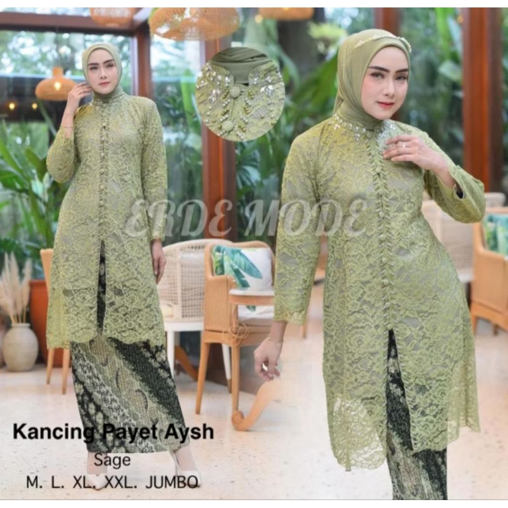 Terbaru Setelan Baju Kebaya Jumbo LD 120 Kebaya Ibu Besan Model Kancing Brukat Payet AYSAH / Kebaya 