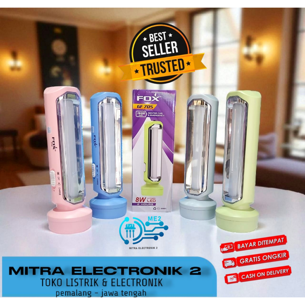 FOX Senter Cas Charger Tipe GF 705 Plus Lampu Emergenct Led Super Terang