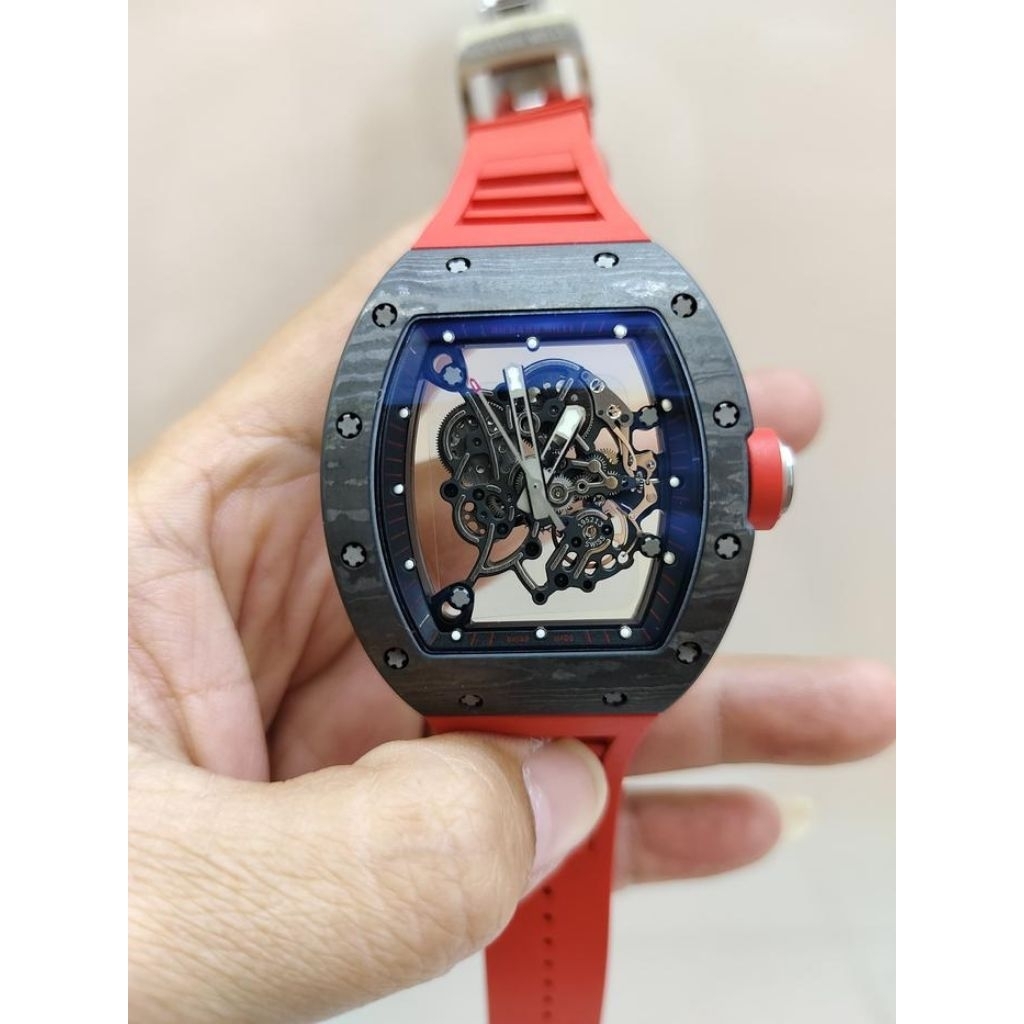 JAM TANGAN RM055 BUBBA WATSON BLACK CARBON CASE 44MM RED RUBBER STRAP