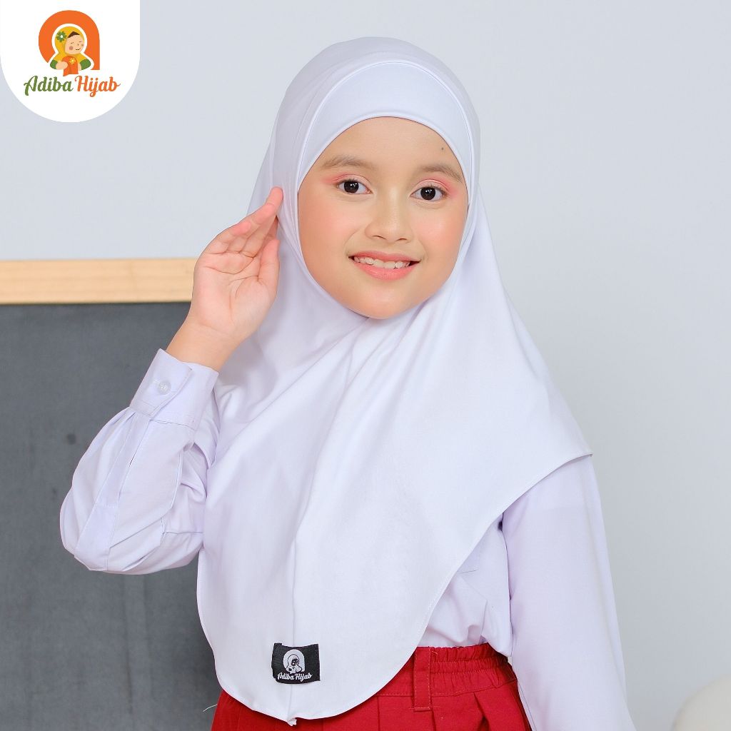 ADIBA HIJAB - Kerudung Anak Instan Malay Jersey Baloon Sekolah Putih
