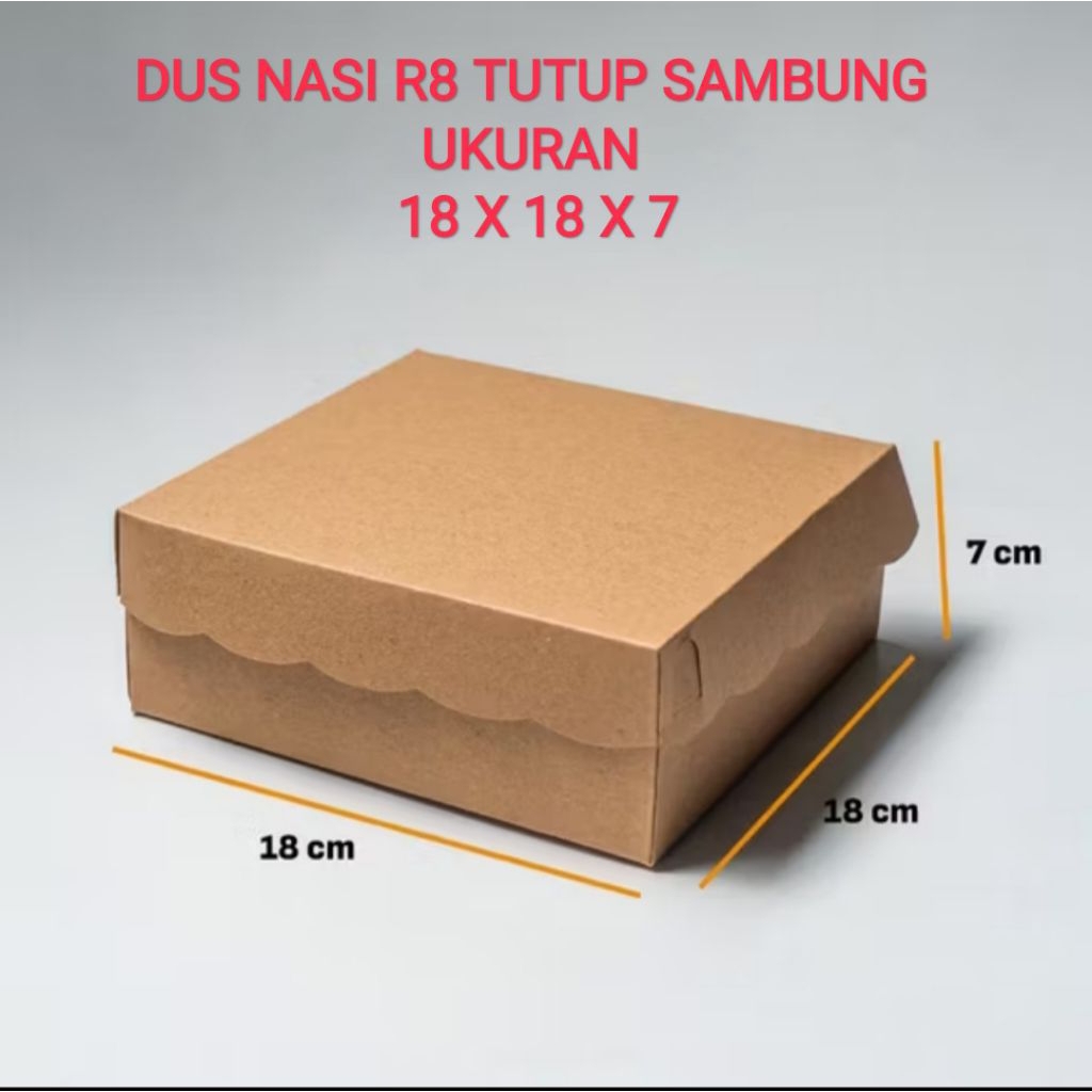 DUS NASI KRAFT COKLAT R8 TUTUP SAMBUNG UKURAN 18  X 18  X 7  (310 GSM)