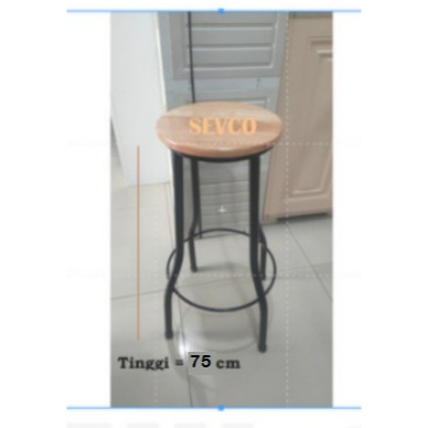 BANGKU KAYU KAKI BESI/ BANGKU BESI BULAT TINGGI 75 CM / KURSI KAYU TINGGI KUAT KOKOH