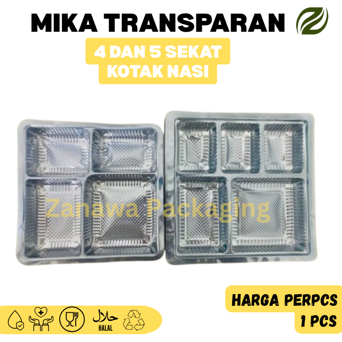 Mika Transparan 4 dan 5 sekat Kotak Nasi Ukuran 18x18 dan 20x20 - Harga PerPCS 1 PCS