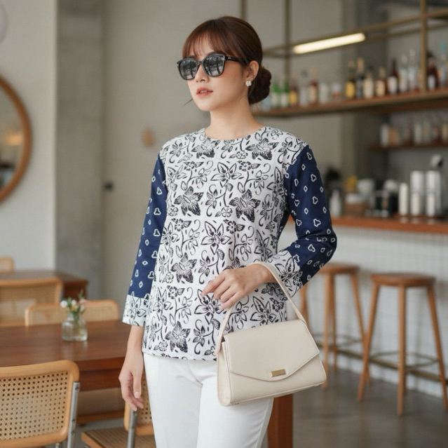 Shanaya Batik Wanita Blus Batik Motif Daun Batik Cap Garutan