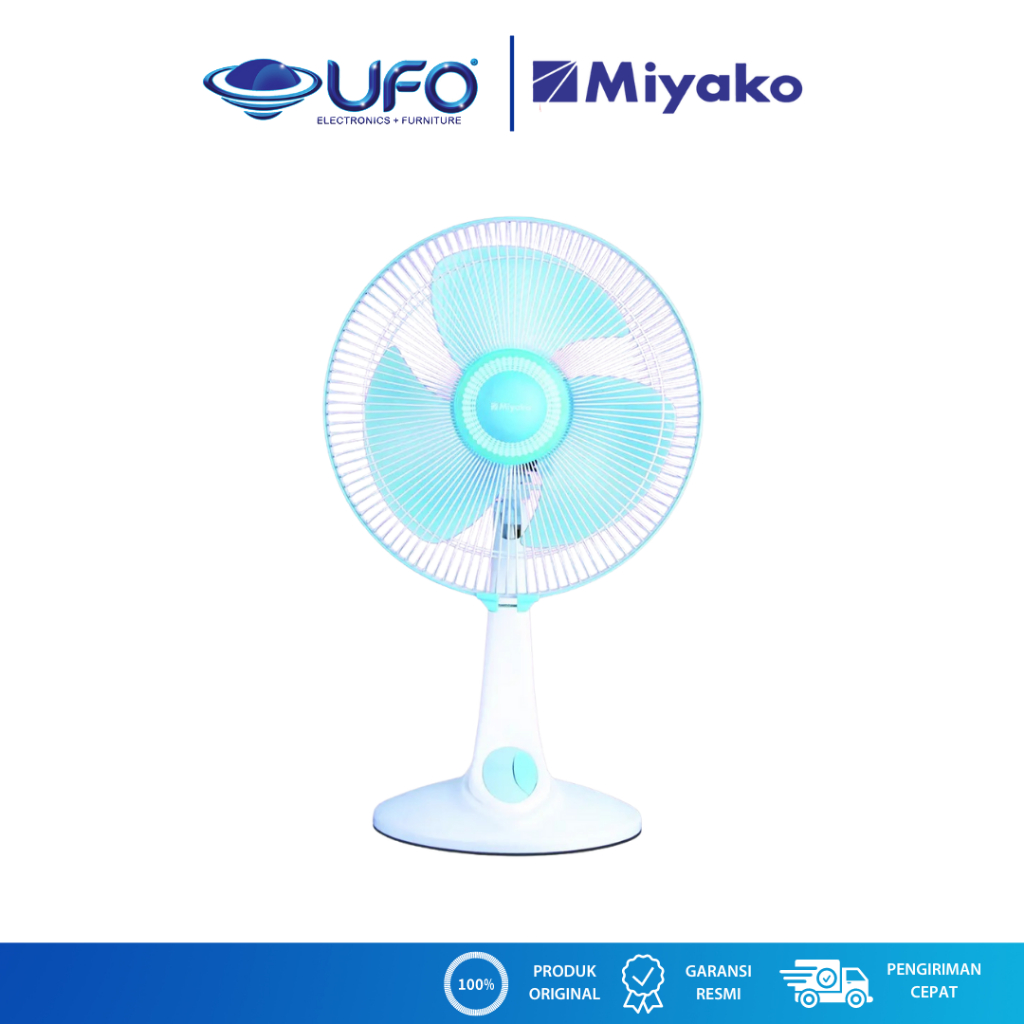 Kipas Angin Miyako KAD1227BGB 12 Inci Putih dengan Aksen Biru, Dengan Thermofuse dan Jaring Musang