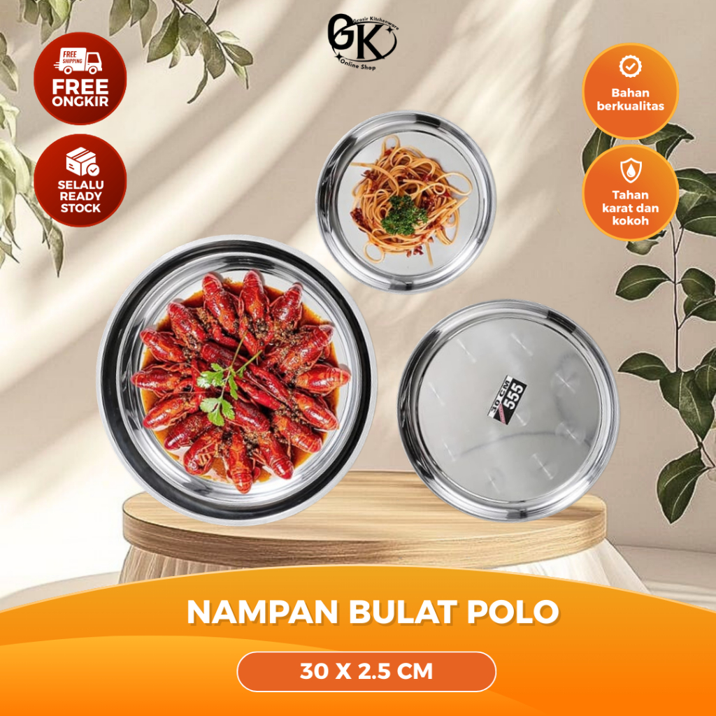 GK NAMPAN BULAT STAINLESS STEEL MOTIF POLO TEBAL UK 30CM / NAMPAN BAKI BULAT / NAMPAN BULAT TATAKAN 