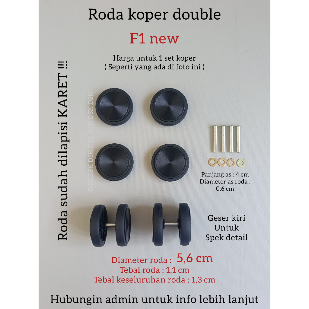 Roda koper dobel wheel,Roda koper pengganti,Roda putar koper,Roda pengganti 360,Sparepart koper