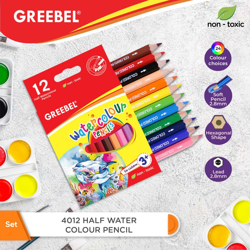 

GREEBEL WATER COLOUR PENCILS 4012 | PENSIL WARNA 12 PENDEK