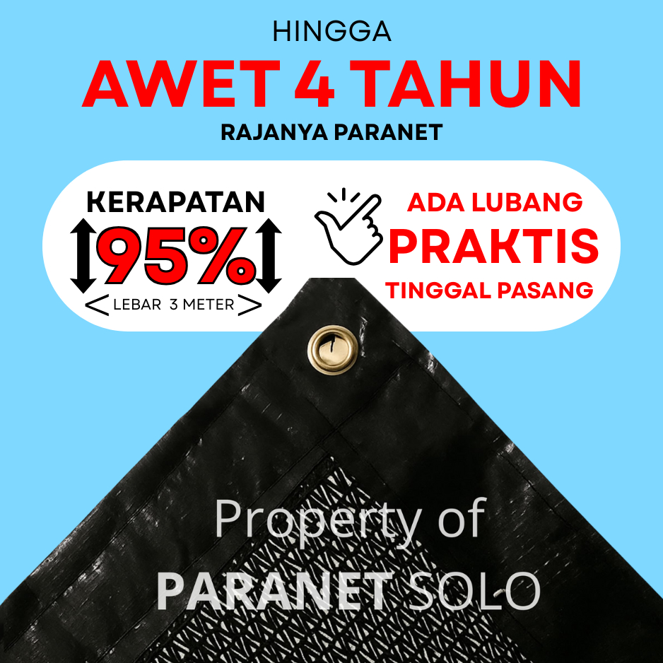 Paranet 95% Grade A JAHIT TERPAL + RING ( eceran ) Lebar 3 meter PARANET