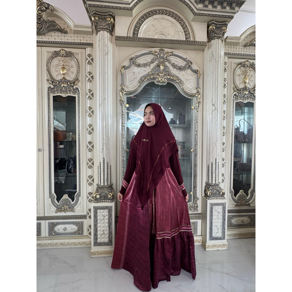 Gamis syari set armila set syari gamis armila khimar brugandy new