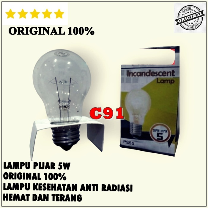 C91 100% ORI Lampu Bohlam FILAMENT E27 5W UV FITING FITTING Pijar super Hyper Lebih Terang 5 WATT HE