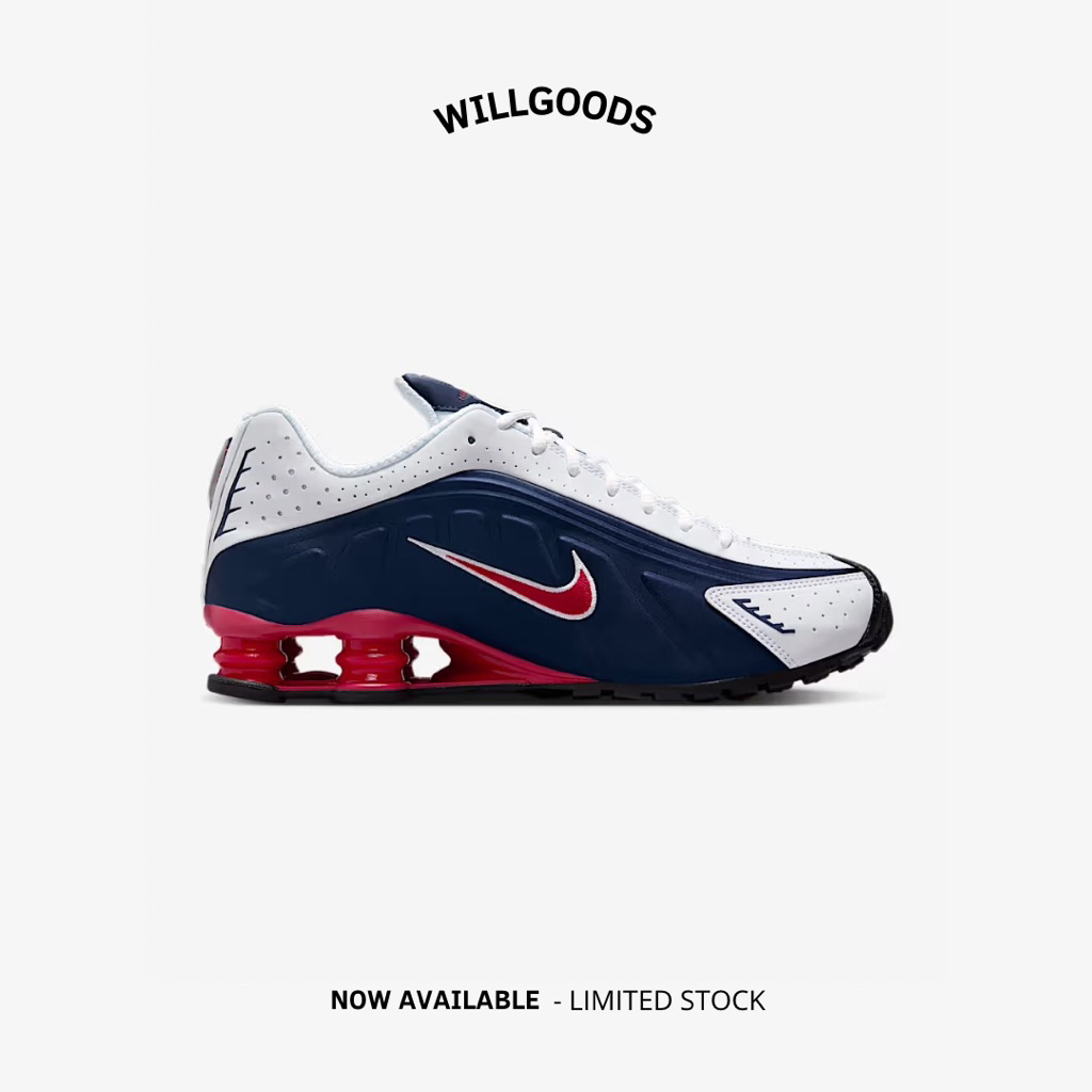 Nike Shox R4 Midnight Navy Varsity Red Original Resmi