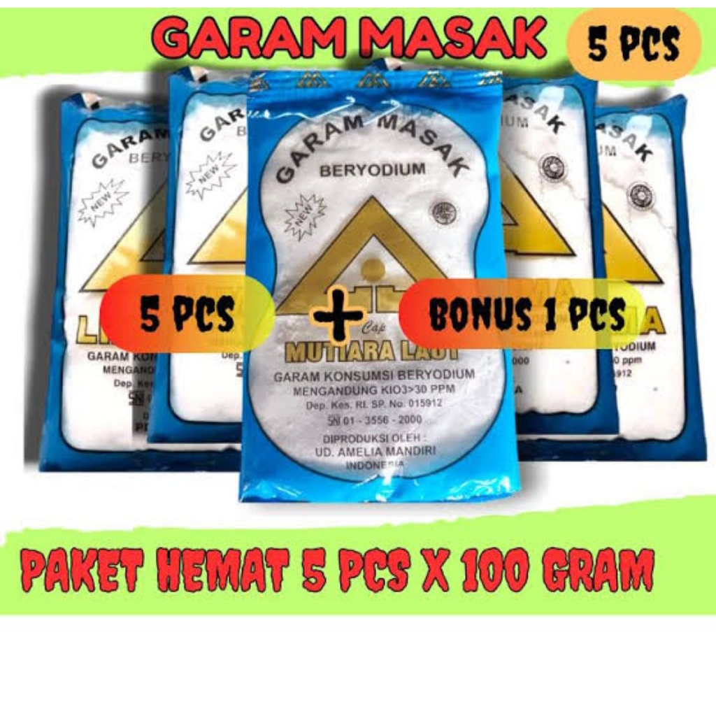 

Garam Masak Isi 5 Pcs Free 1 Pcs / Garam Dapur / Garam Beryodium 5 Pcs Gratis 1 Pcs