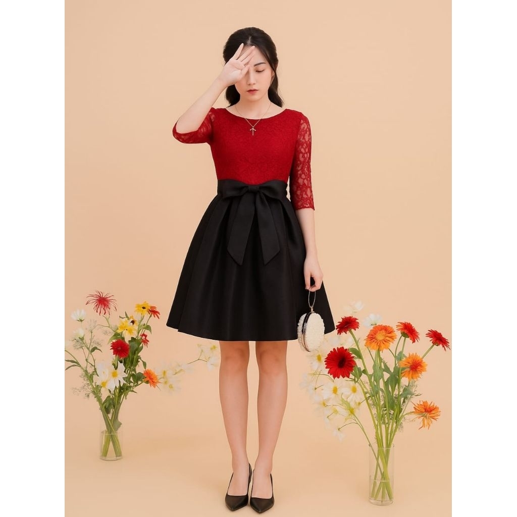 Dress Satin Velvet Mewah Natal Marry Long Brukat Pesta Natalie Dress Sabila Dress Remaja Tanggung