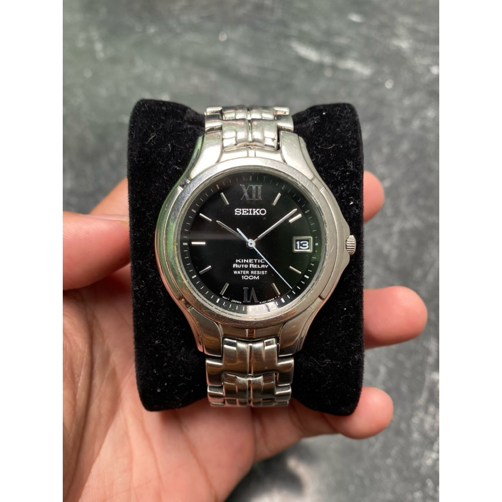 Jam Tangan Pria Seiko Kinetic Auto Relay 5J22-0B99 Black Dial Second
