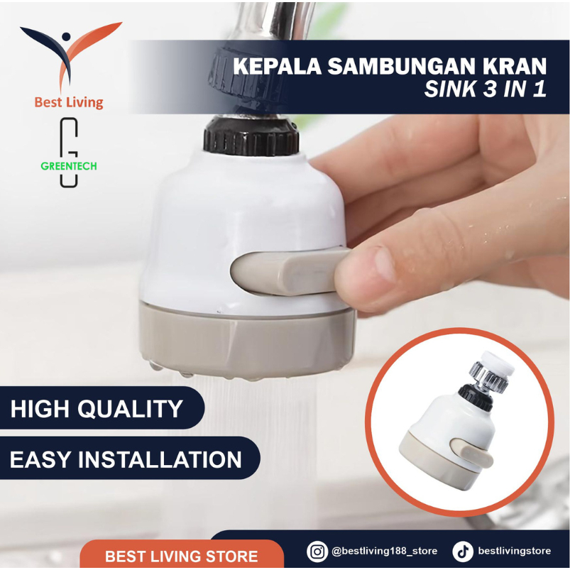 Kepala Sambungan Kepala Kran Sink 3in1 Head Keran Air Angsa Saringan Putar 360 Wastafel Cuci Piring 