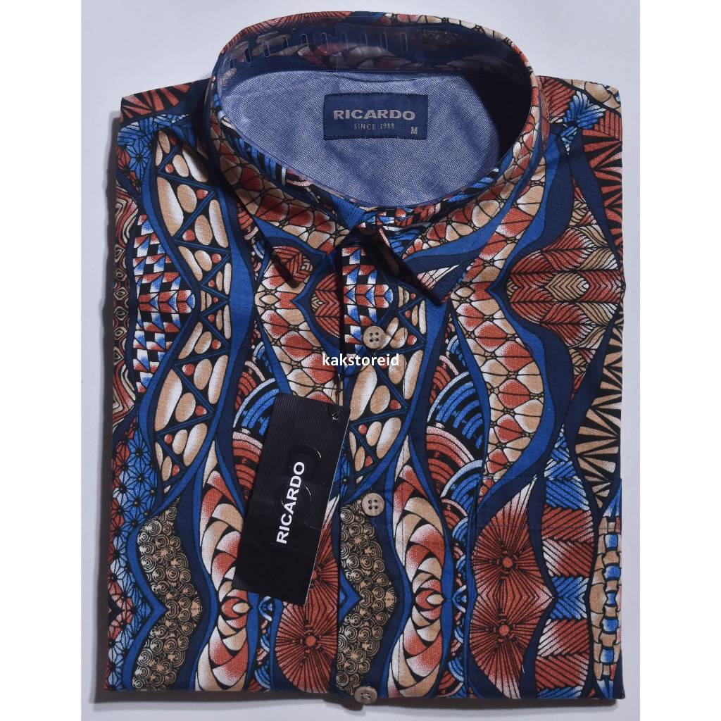 Kemeja Pria RICARDO Lengan Pendek Biru Motif Abstrak KRD 14 #Kemeja Murah