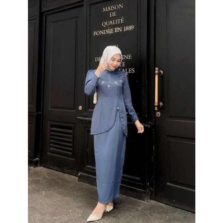 Zaheira Store - Felicia Baju Kurung Satin Silk Set || Felicia Satin Silk Dress Set Lebaran Oneset Ku