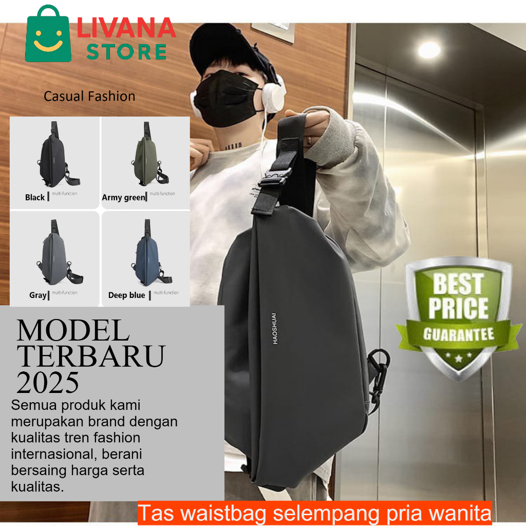 Tas Selempang Pria Waterproof Kekinian TerbaruSling Bag Cowok Anti Air Keren Tas Slempang Pria Casua
