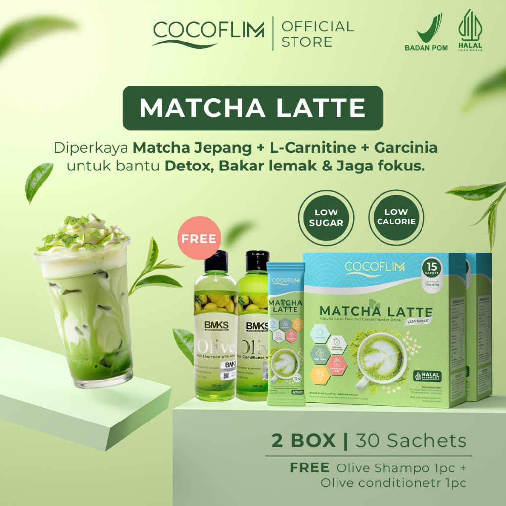 COCOFLIM Matcha Latte 1 BOX isi 15 Sachet Premium Matcha Minuman Diet Sehat Rendah Kalori dan Gula