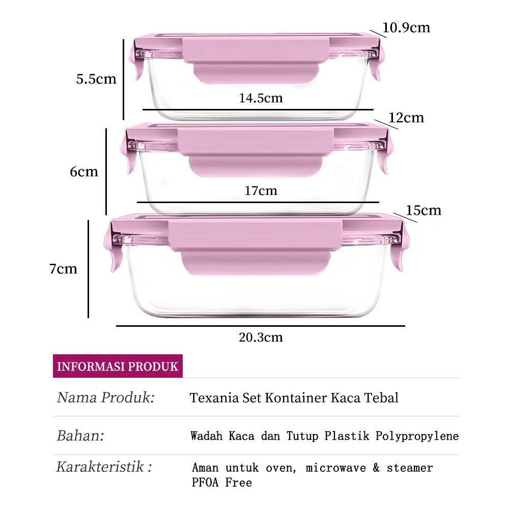 Set Food Container - Foodbox Kaca Wadah Makanan - Wadah Sayuran Wadah Buah Buahan - Bisa Freezer Dan
