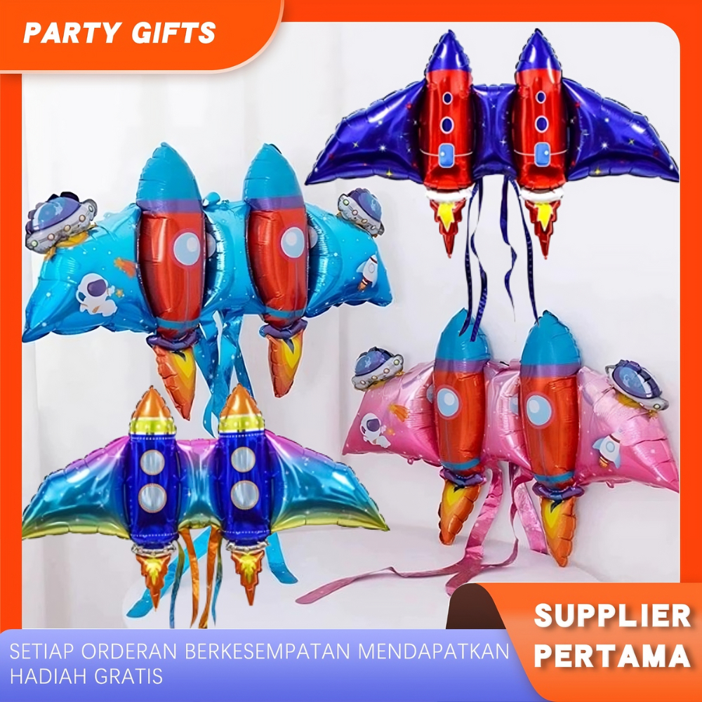Balon Foil Jumbo Sayap Roket / Balon Roket Mainan Luar Angkasa / Balon Foil Rocket Wings Rainbow Mer