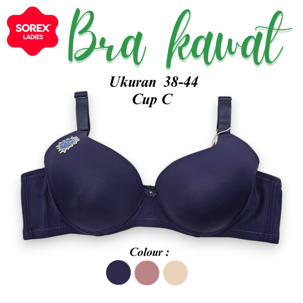 Bra Kawat - Cup C Ukuran 38-44 | 3/4 Cup Motif Polos Kait 3 | Sorex Ladies
