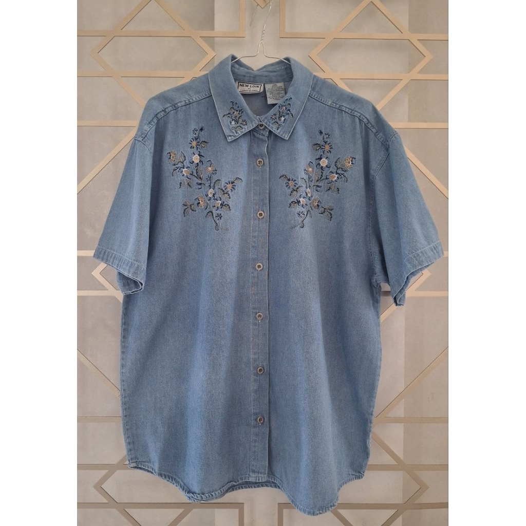 KARINA Denim Shirt || Kemeja Denim || Kemeja Denim Wanita || Kemeja Denim dengan Bordir || Kemeja De