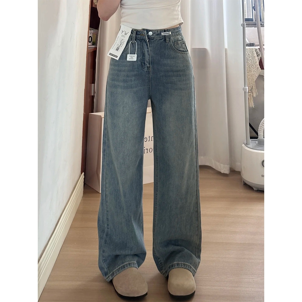 YOYO - Retro Lurus Korea Celana Jeans Wanita Highwaist Celana Baggy Jeans Wanita Premium