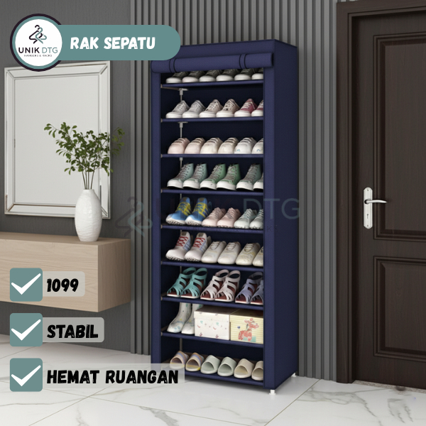 Lemari Sepatu Multifungsi Rak Sepatu Kain Kokoh Lemari Resleting Rangka Besi