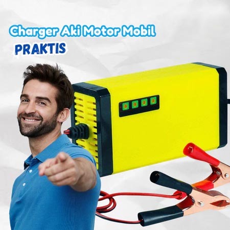 harger Aki Portable 12V 2A - Cas Aki Mobil Truk Motor untuk Aki 12V7AH-20AH, Alat Cas Aki Praktis & 
