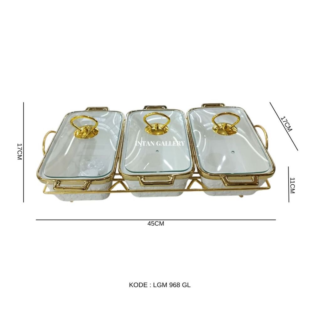 Wadah Saji Keramik Persegi dengan Tutup Kaca Motif Marble - Fiorenza  - GRATIS Packing Kayu - Perala