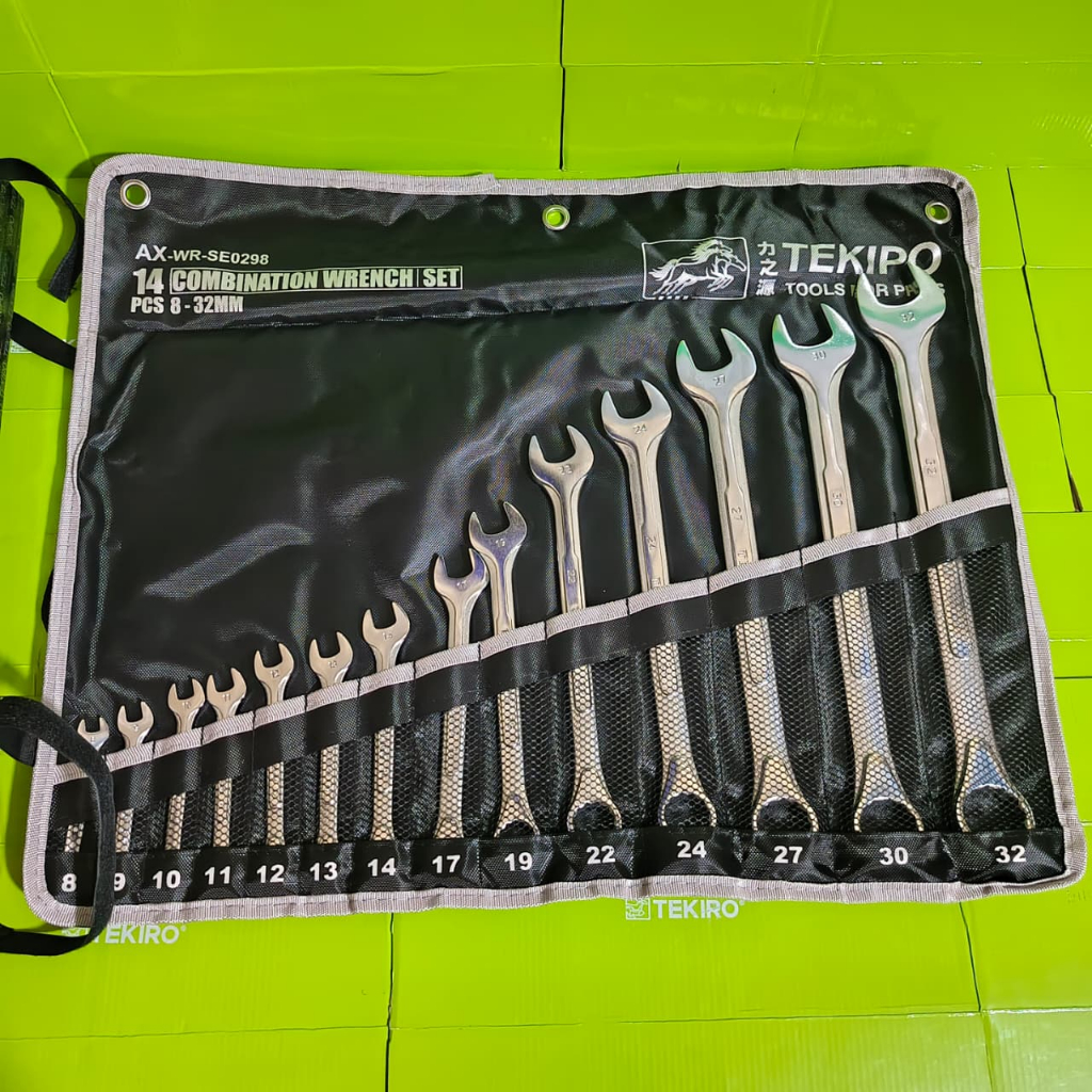 Kunci Ring Pas Set 14pcs 8-32mm Merek TEKIPO Lengkap dengan tas penyimpanan Kunci Pas Shock Socket C