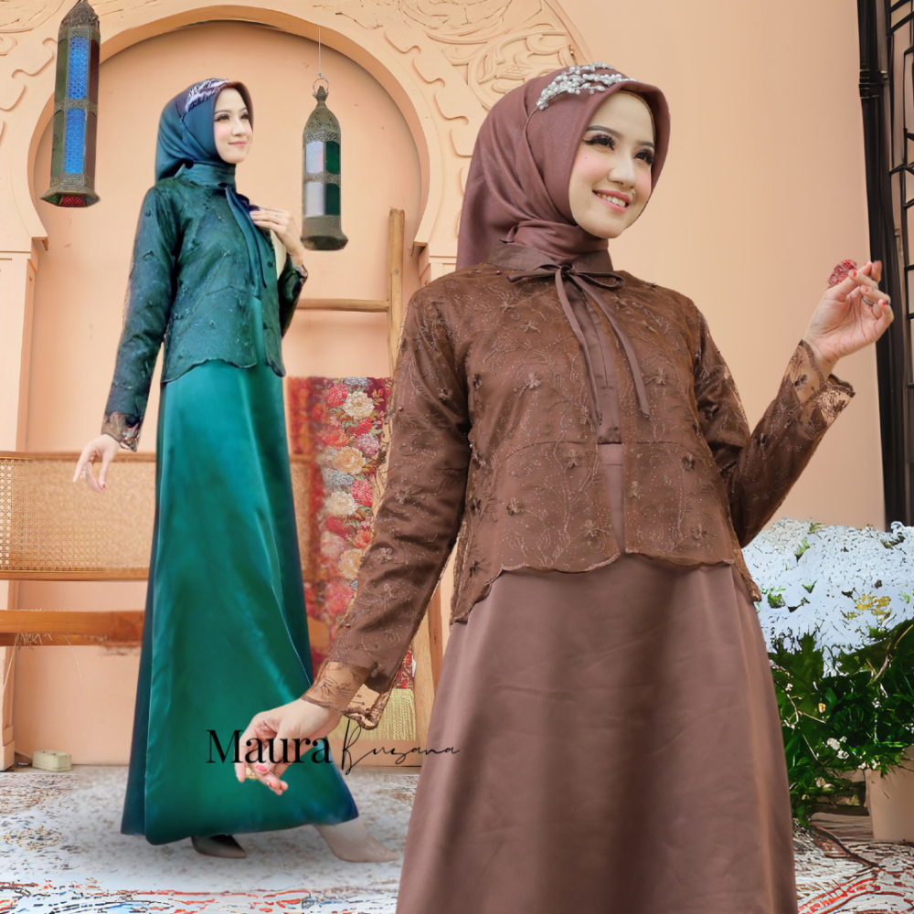 Viona Dress Gamis Pesta Remaja Dewasa – Outer Brukat Tile Payet Satin Silk Elegan untuk Kondangan Wi