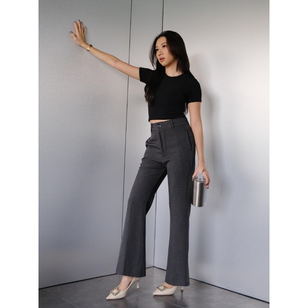 Celana Fit and Flare pant cutbray haigwaist wanita jumbo warna hitam abu putih