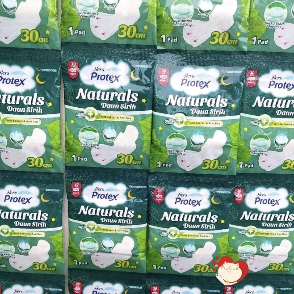 Pembalut wanita naturals Daun sirih 30cm (wing/sayap) Hers Protex Daun sirih 30cm isi 50pcs