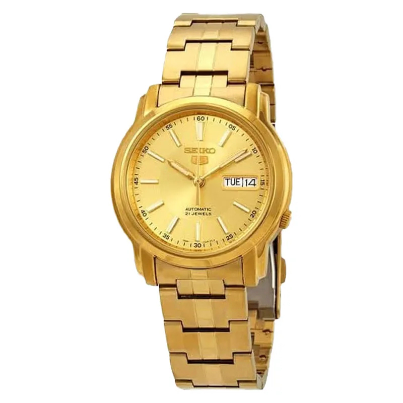 Jam Tangan Pria Seiko 5 Sports SNKL86K1 Automatic Gold Dial Gold Stainless Steel Strap
