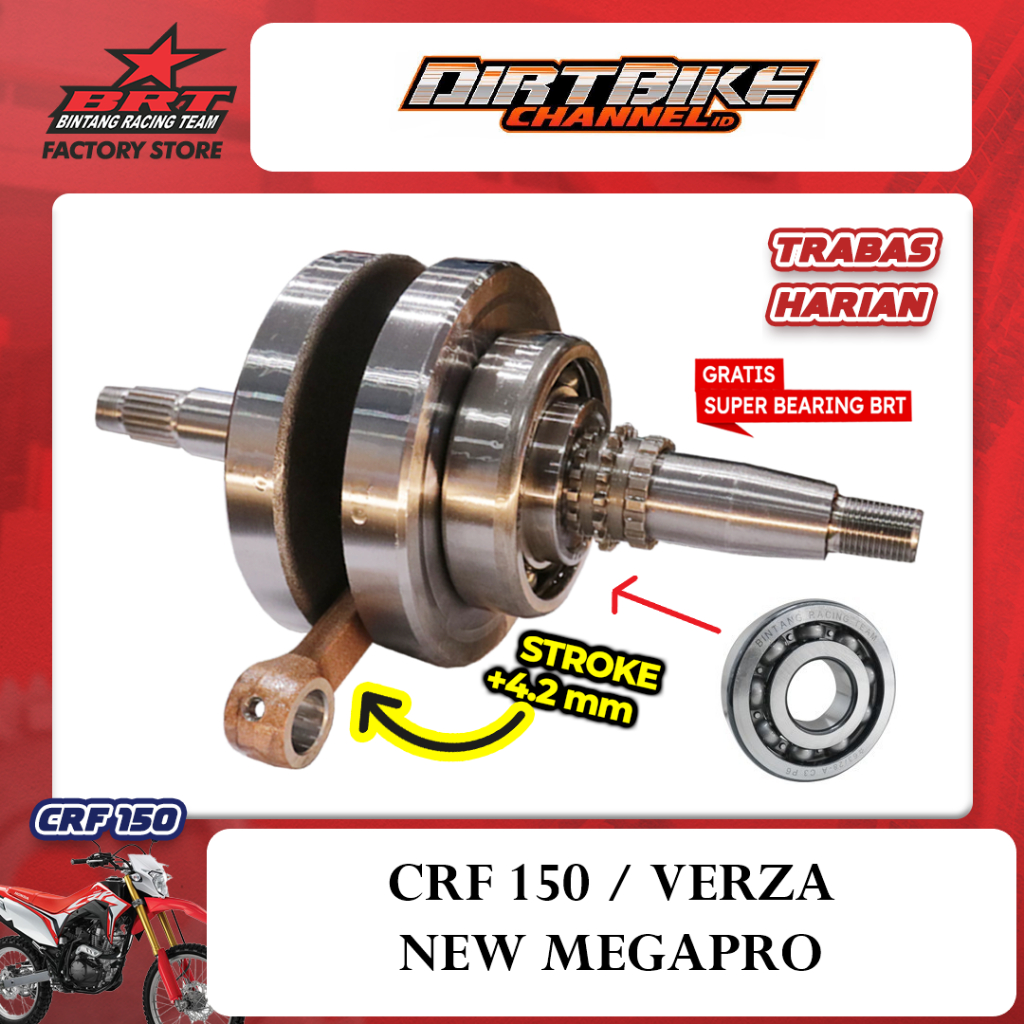 BANDUL Kruk As BRT Honda CRF 150L VERZA MEGAPRO MONO + BEARING KRUK AS BRT Harden Stroke Up 62 MM