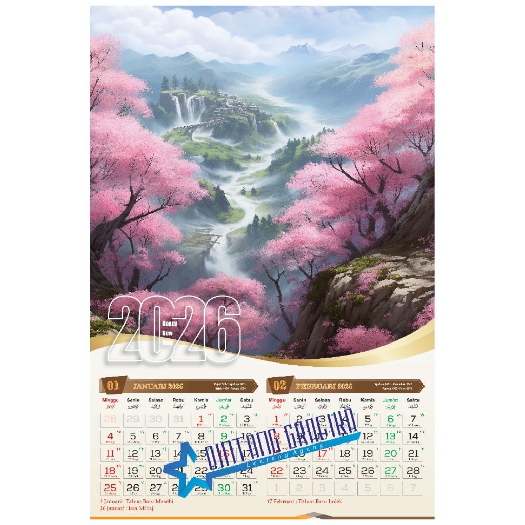KALENDER DINDING 2026 LENGKAP ( nasional, jawa, hijriyah )