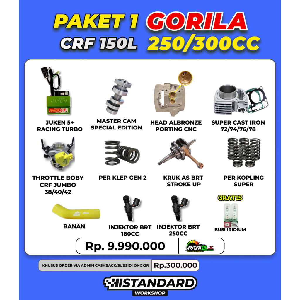 Paket Bore Up GORILA 1 250 300cc CRF 150 Spek Harian trabas touring piston 72 74 76 78 kruk as brt