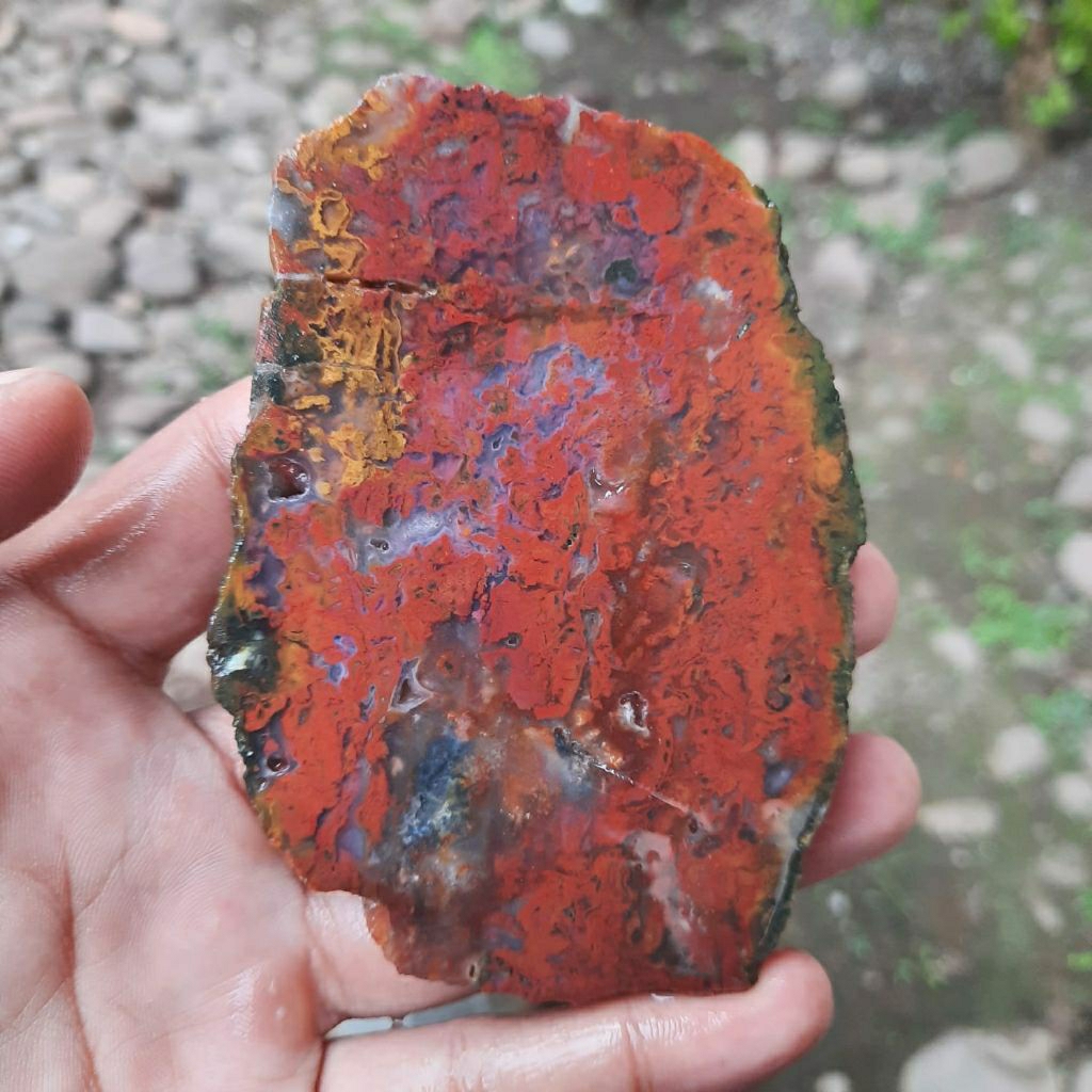 Batu Akik Pancawarna Asli Klawing Merah Kuning Crystal Padat Langka