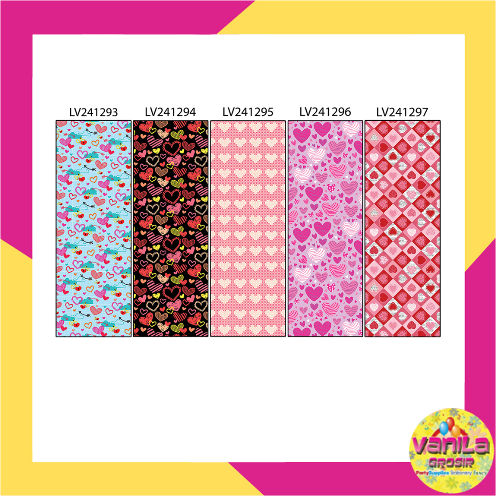 Kertas kado Motif Love A, bungkus kado ultah, kertas kado setara sanwa sansan wawa