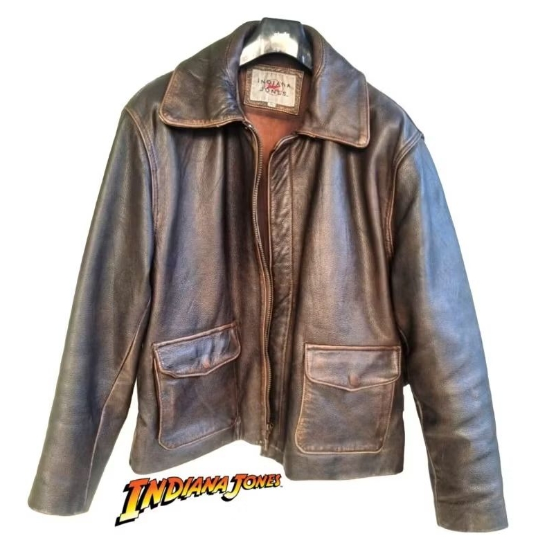 Vtg Indiana Jones Leather Adventure Jacket Distressed Brown X Jaket Kulit Avirex Harley Davidson Sch