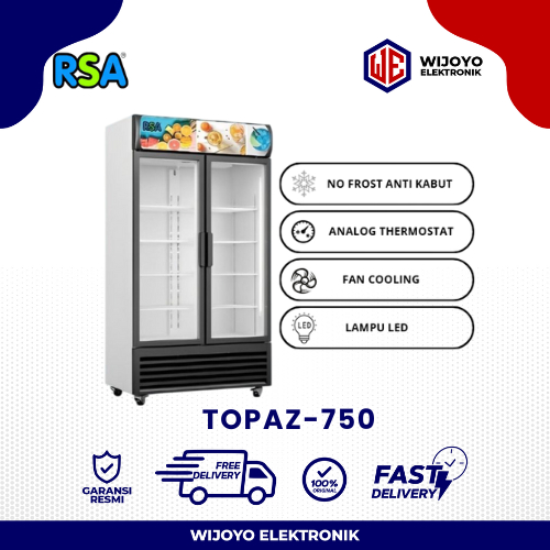 RSA Showcase TOPAZ-750IC Display Cooler Kulkas Minuman Dua Pintu No Frost Anti Kabut 8 Rak 730 Liter