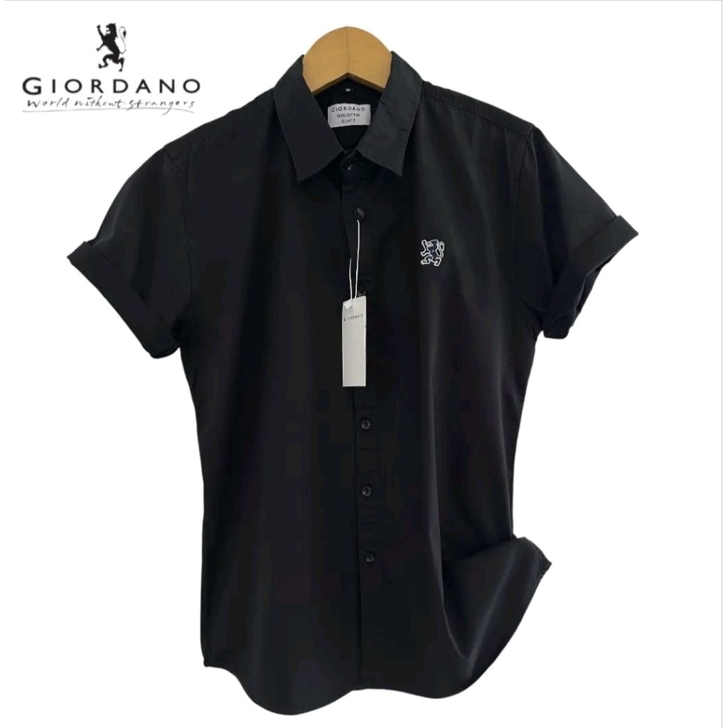 Giordano kemeja pria lengan pendek premium slimfit