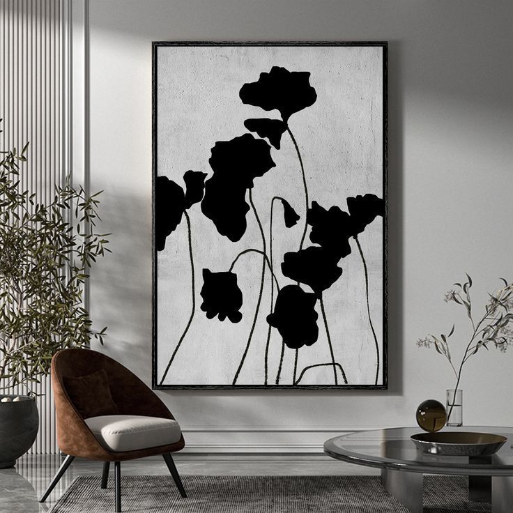 Lukisan 100% tangan asli bunga mawar hitam warna monochrome